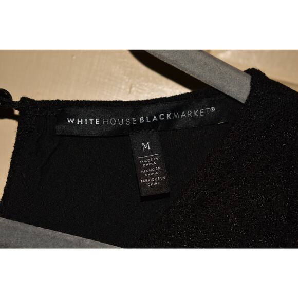 WHITE HOUSE BLACK MARKET $78 Black Stretch Knit Lace Sleeveless Shell Top Medium - Picture 4 of 4